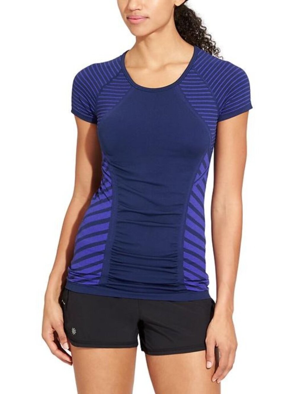 Athleta Jet Stripe Fastest Track Tee - Navy - Size Large